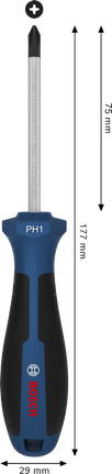 Bosch PH1 x 75 mm screwdriver with ergonomic handle.