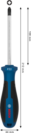 Bosch screwdriver PZ2 x 100 mm with ergonomic handle.
