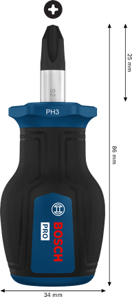 Bosch PRO Stubby Screwdriver PH3 x 25 mm with compact handle.