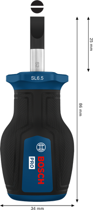 Bosch PRO Stubby Screwdriver SL 1.2 x 6.5 with ergonomic grip.