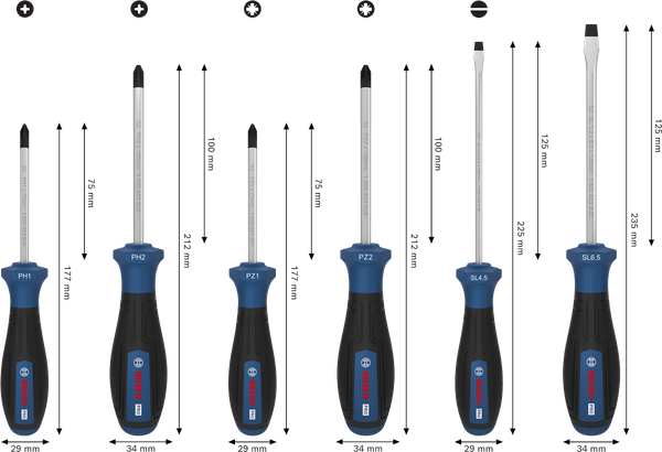 PRO Screwdriver PH/PZ/SL Set, 6 pcs