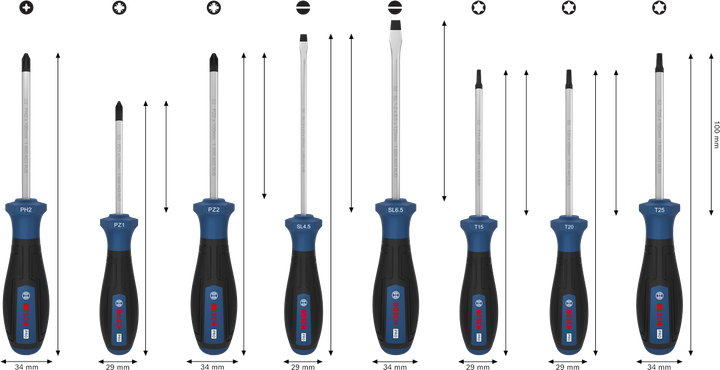 PRO Screwdriver PH/PZ/SL/TX Set, 6 pcs