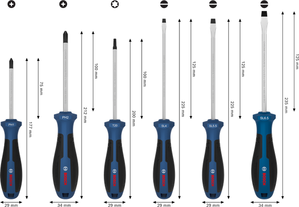Screwdriver Set, PH/TX/SL, 6 pcs