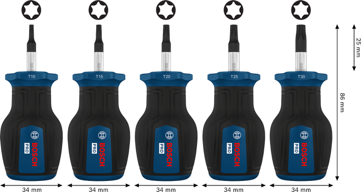 PRO Stubby Screwdrivers Torx Set, 5 pcs