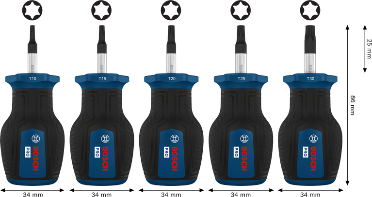 Bosch PRO Stubby Screwdriver TX Set 5 pcs S2 shafts.