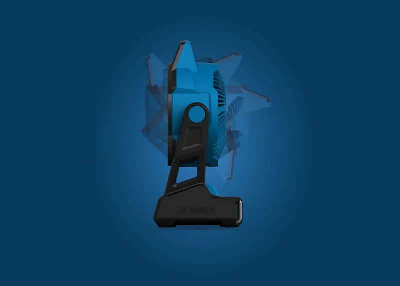 Bosch GVF18V-1300 cordless jobsite fan, adjustable tilt.