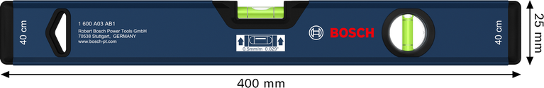Bosch Box Level 40 cm with dual vials for accurate leveling.