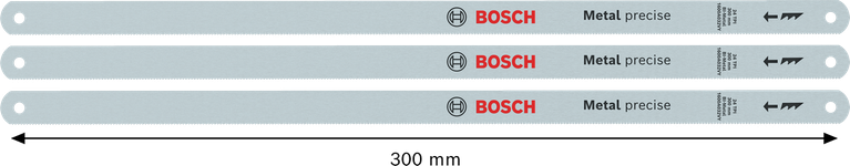 Bosch 300 mm hacksaw blade set for precise metal cutting.