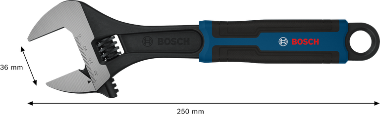 Bosch adjustable wrench 250 mm with 36 mm opening.