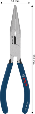 Bosch long-nose pliers 180 mm with non-slip handles.