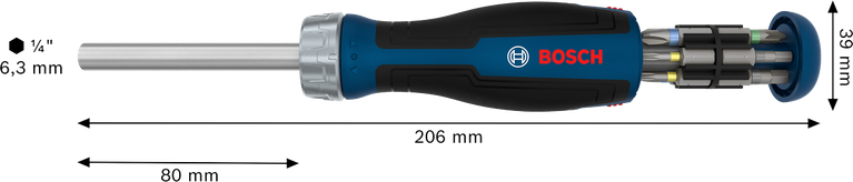 Bosch bit ratchet screwdriver with 12-piece bit magazine.
