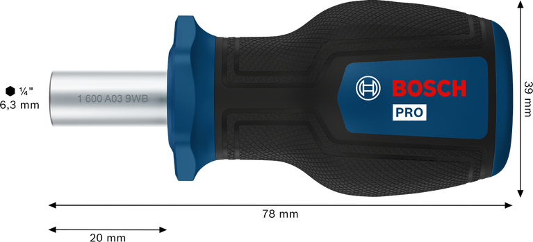 Bosch PRO Stubby Bit Screwdriver with ergonomic handle.