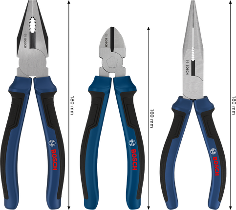 Bosch pliers set with multi-component handles, 3 pieces.