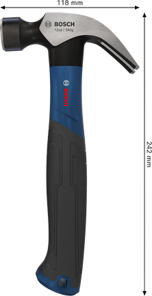 Bosch claw hammer 12 oz with curved carbon steel head.