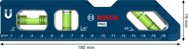 Bosch PRO Billet Torpedo Level 180 mm with magnetic base.