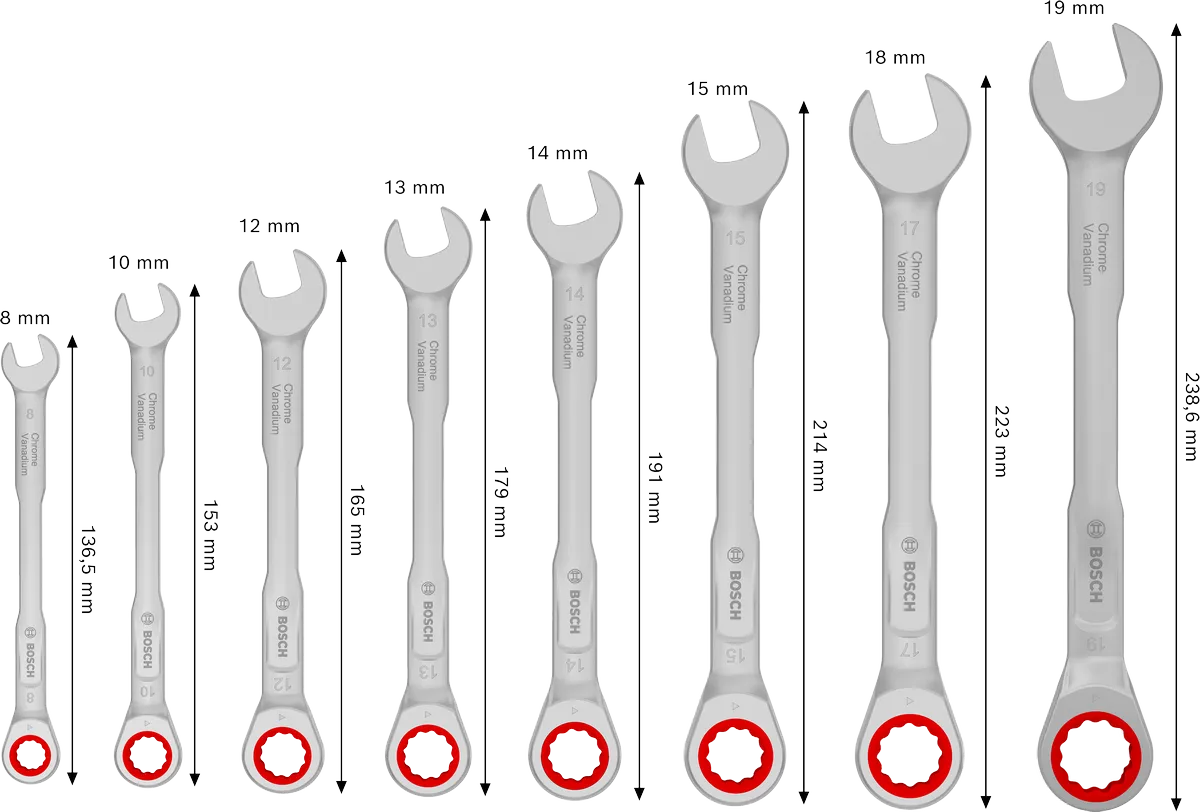 Ratchet Combination Wrench Set, 8 pcs