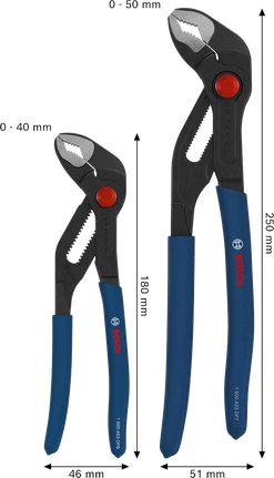 Bosch water pump pliers set with dipped non-slip handles.