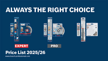 Bosch Professional price list cover with blue background and product categories labeled.