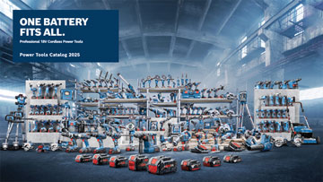 Various Bosch Professional tools displayed in a spacious industrial setting.